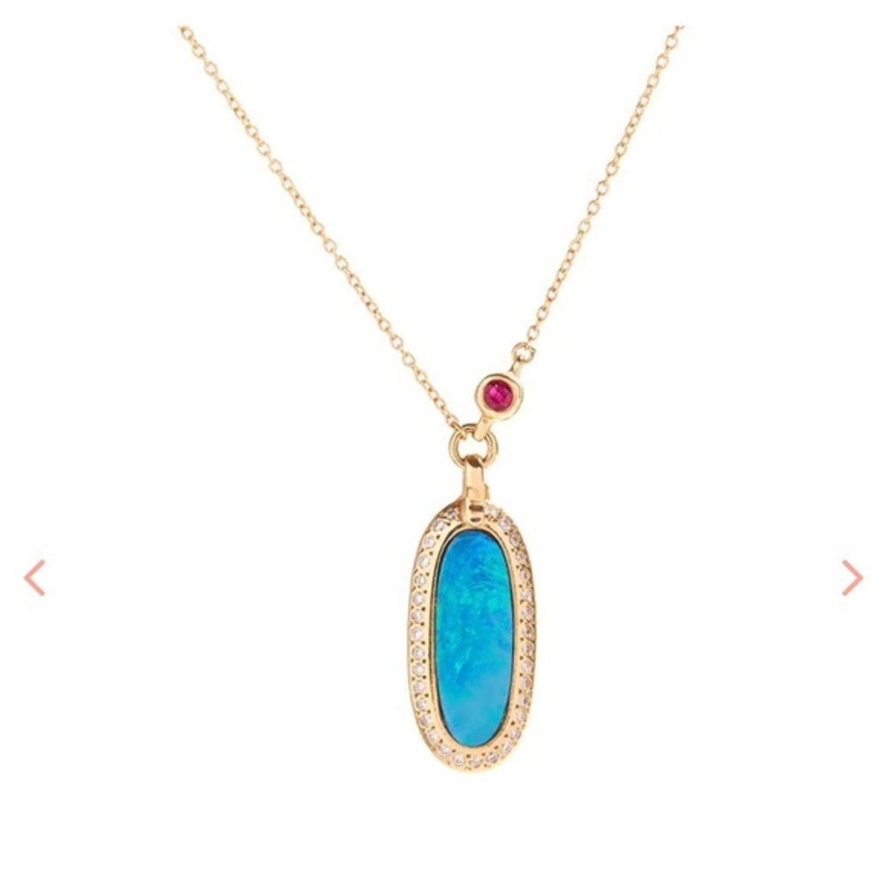 SCOSHA The Simone 14k Gold Opal Diamond Ruby Pendant Necklace NWT